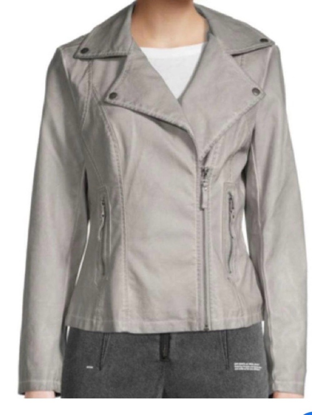 Max Studio Light Gray Leather Moto Jacket